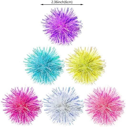 Kids' Shiny Tinsel Pomps Hair Clip/Hair Pin Set - 12 Pcs Mixed Colors, High-Quality Fluffy Balls, Glitter, Lightweight, Long-Wear, Festival Accessories