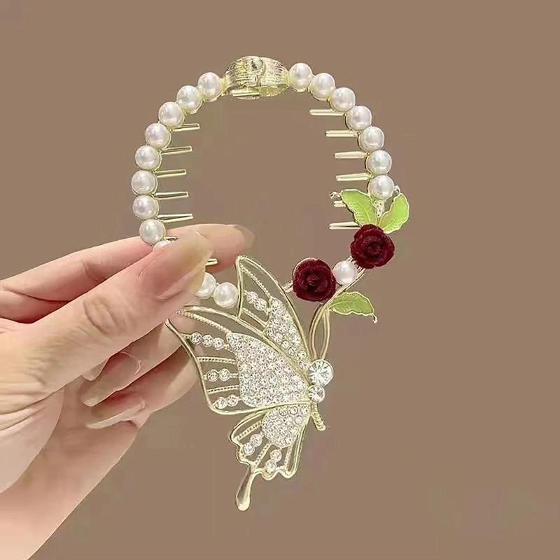 Women's Chinese-Style Alloy-Resin Bling Butterfly Hair Clip with Tassel Holders, Elegant Bun Claw, Ponytail Holder, One Size for Engagement, Anniversary, Business Occasions