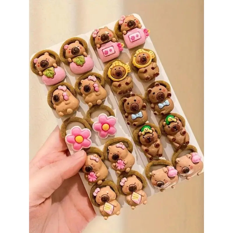 Capybara Animal Faces Hair Ties Pack, 10-20 Pcs Cute Soft High-Stretch Non-Damaging Colorful Elastic Cute Hair Accessories for Girls, Year-Round Daily Wear & Styling