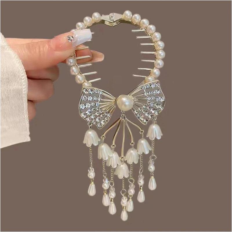 Women's Chinese-Style Alloy-Resin Bling Butterfly Hair Clip with Tassel Holders, Elegant Bun Claw, Ponytail Holder, One Size for Engagement, Anniversary, Business Occasions