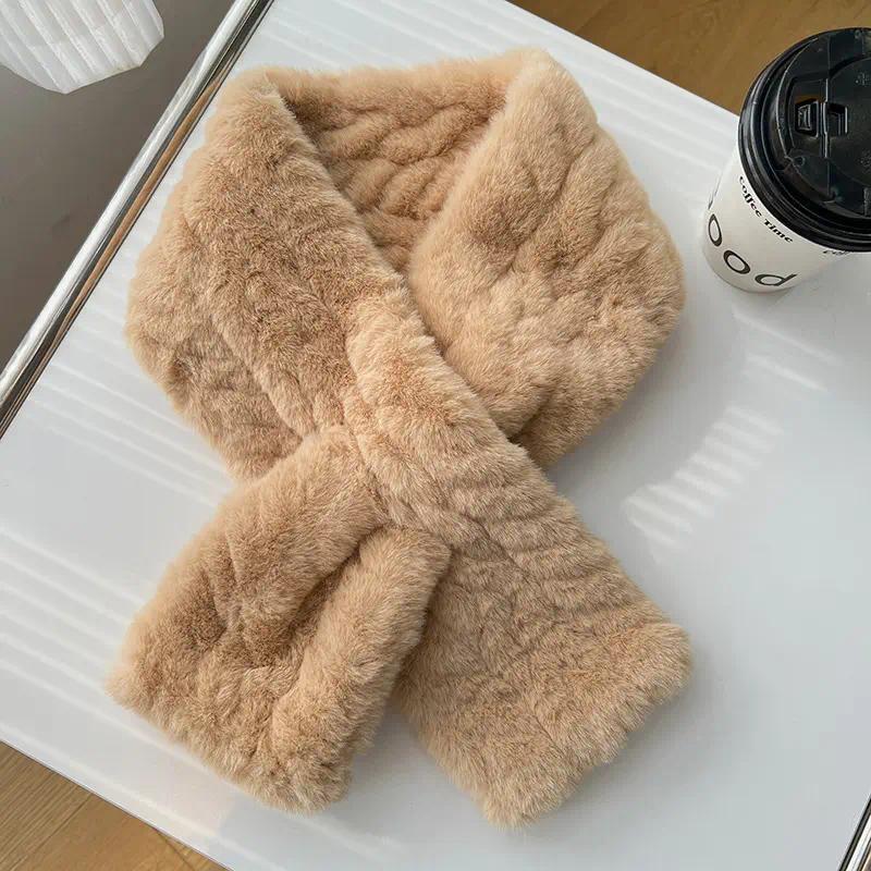 Women’s Soft Plush Plain Polyester Knit Scarf - Solid Beige, Khaki, White Inelastic Neck Wrap, No-Shedding Warm Casual Weekend Accessory, Hand Wash or Dry Clean Only, Inelastic Wrap, Casual Wear, Plain Solid, Weekend Out, Weekend Use