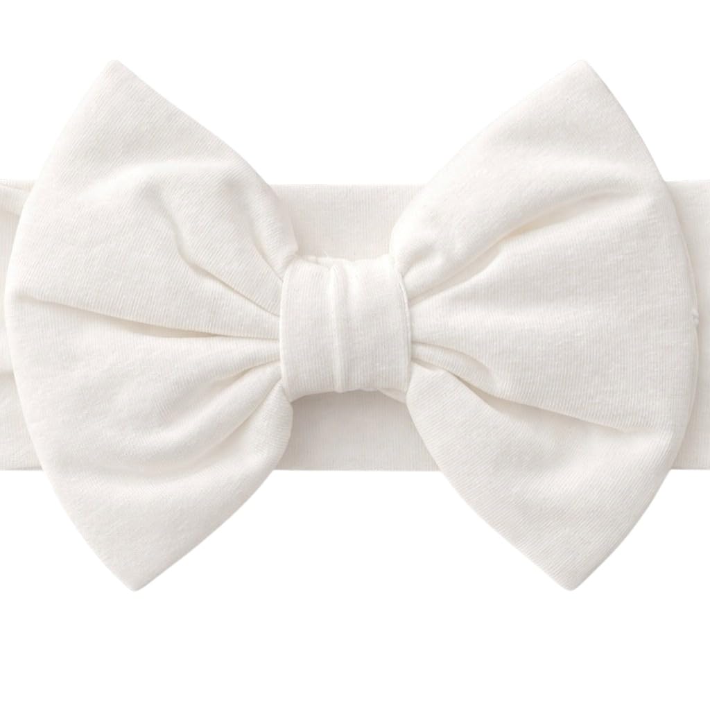 Baby Girl Headbands-Infant Toddler Cotton Handmade Hairbands with Big Bows Child Hair Accessories (Soft White, 3-36 Month)