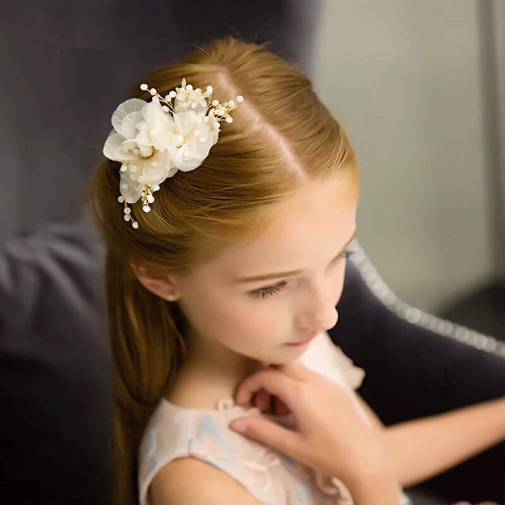 Flower Girl Hair Accessory Pearls White Floral Cute Elegant Hair Pin for Bridesmaid Wedding Dress Shows Children' Day Party