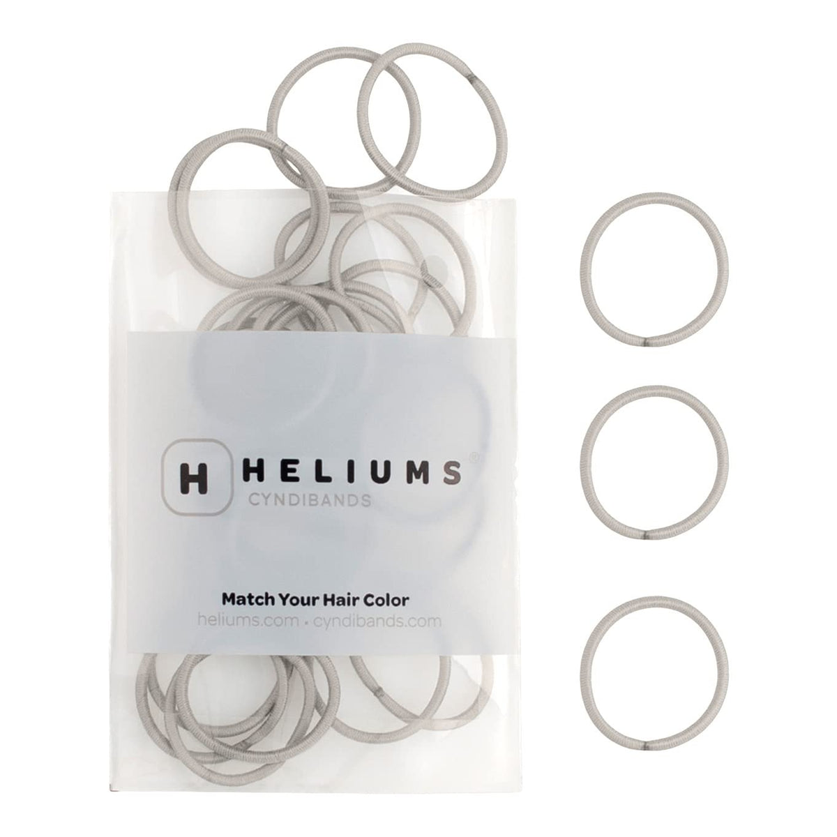 Heliums Small Hair Ties - Gray - No Damage Mini 1 Inch Reusable 2mm Elastics for Thin Hair and Kids, Neutral Ponytail Holders - 48 Count