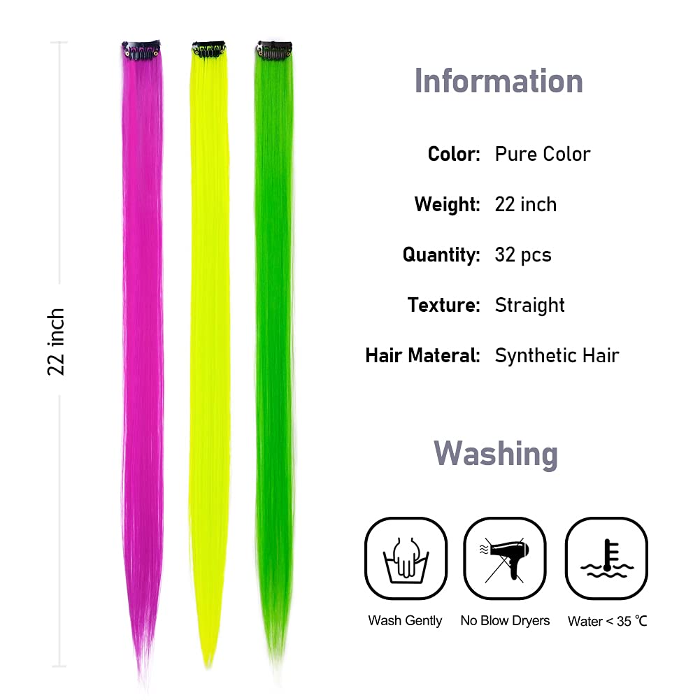 32Pcs Colored Hair Extensions 20Inch Straight Clip in on Hairpieces