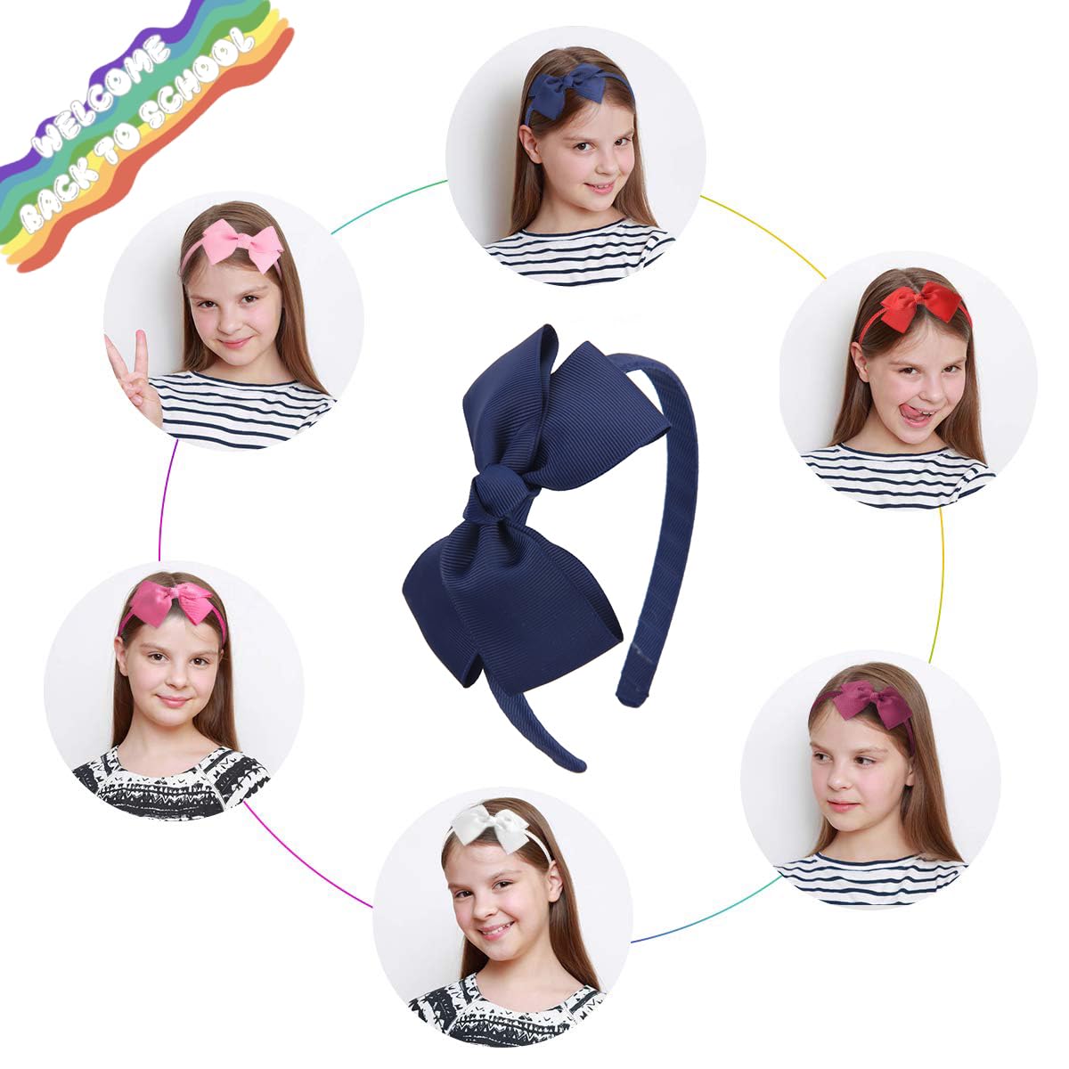 Fashion Cute Navy Blue Bow Headband Back to School Headbands for Girls Toddlers.