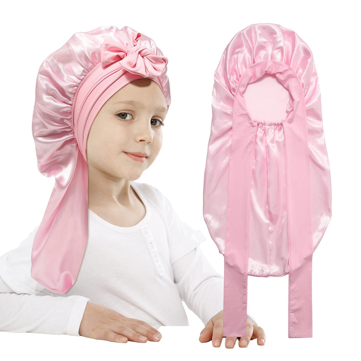AWAYTR Kids Satin Bonnet for Girls Braids Long Hair Bonnet Sleeping Cap