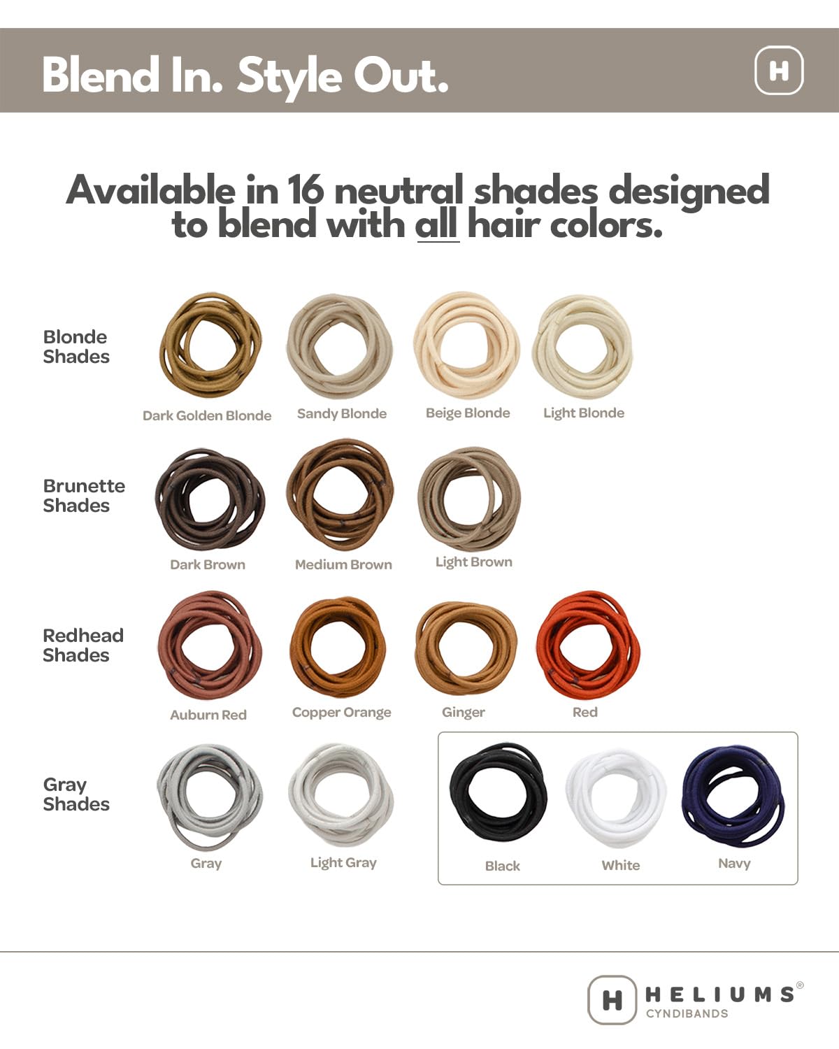 Heliums Small Hair Ties - Gray - No Damage Mini 1 Inch Reusable 2mm Elastics for Thin Hair and Kids, Neutral Ponytail Holders - 48 Count