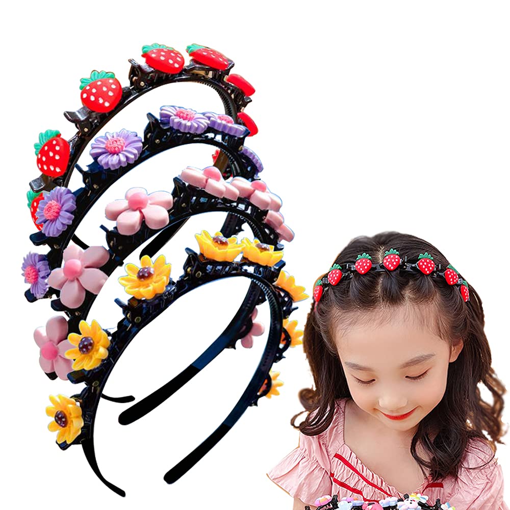 Hairpin, Sweet Princess Hairstyle Hairpin for Girl, Double Layer Headbands with Clips Twist Plait, 4 Pcs