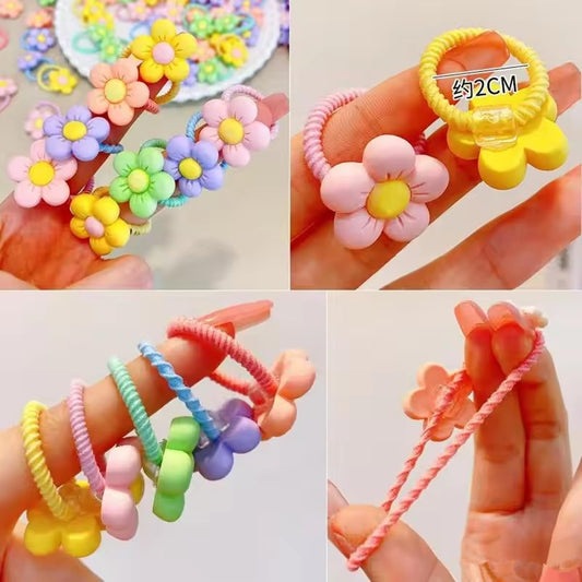 30pcs Toddler Hair Ties,Cartoon Bow,Flowers,Rainbows,Crowns Style with Rubber Band for Girls,Elastic No Damage Tiny Hair Sruchies,2-8Years/Adult's Fine,Pastel Colors