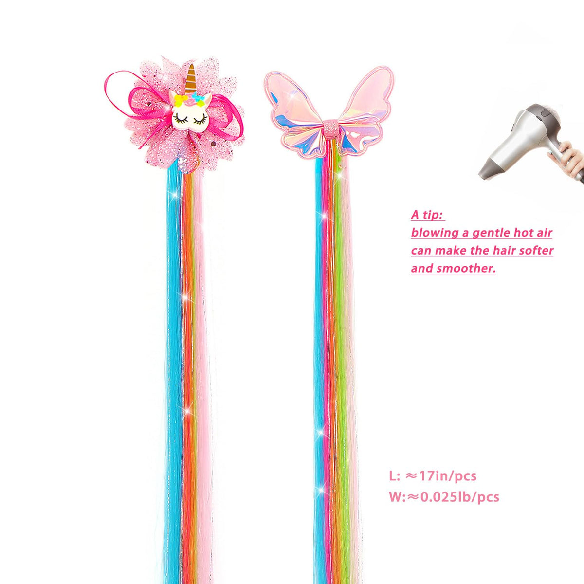 6 Pcs Unicorn Hair Bows Hair Clips For Girls Rainbow Hair Extensions For Kids Toddler Kids Ponytails Hand-made Cute Glitter Hair Accessories