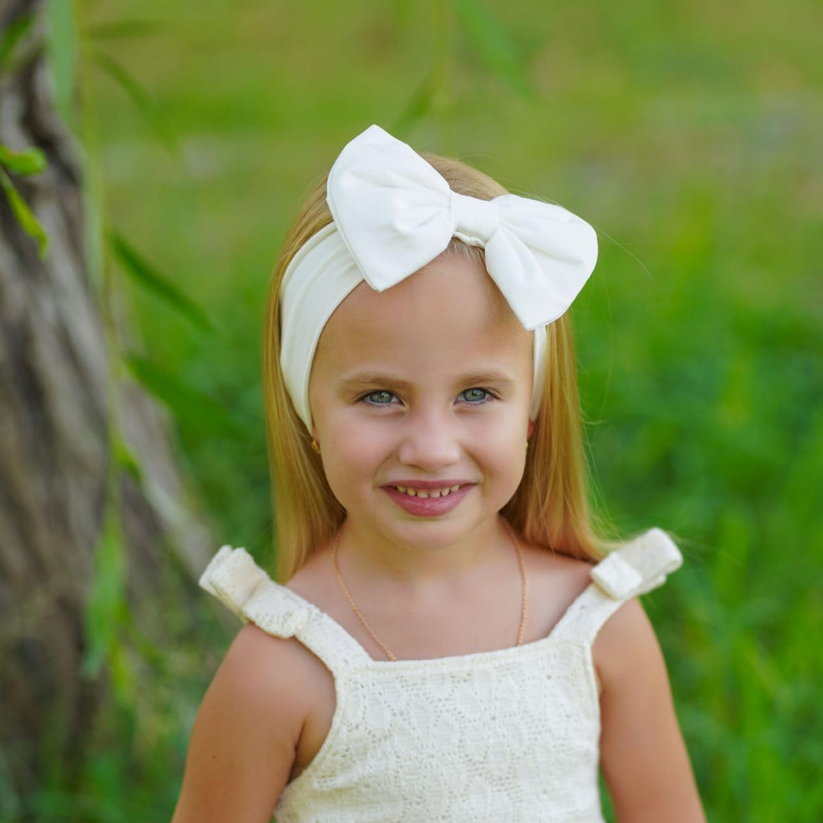 Baby Girl Headbands-Infant Toddler Cotton Handmade Hairbands with Big Bows Child Hair Accessories (Soft White, 3-36 Month)