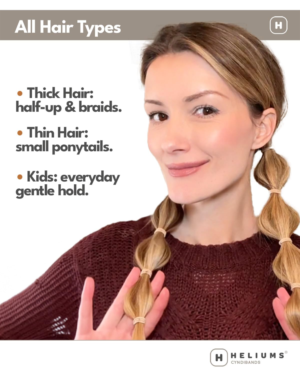 Heliums Small Hair Ties - Gray - No Damage Mini 1 Inch Reusable 2mm Elastics for Thin Hair and Kids, Neutral Ponytail Holders - 48 Count