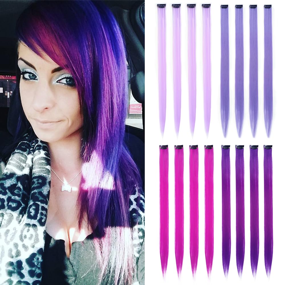32Pcs Colored Hair Extensions 20Inch Straight Clip in on Hairpieces