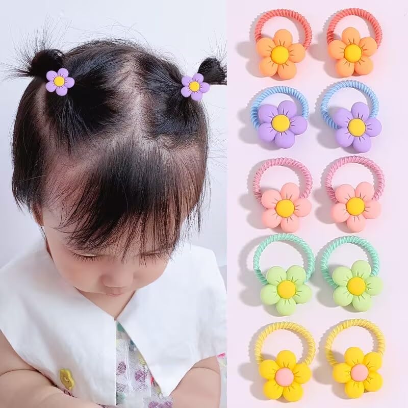 30pcs Toddler Hair Ties,Cartoon Bow,Flowers,Rainbows,Crowns Style with Rubber Band for Girls,Elastic No Damage Tiny Hair Sruchies,2-8Years/Adult's Fine,Pastel Colors