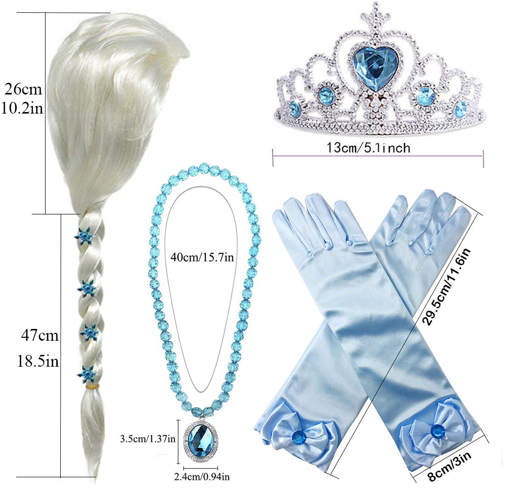 Princess Wig Braid with Tiara Necklace Gloves Princess Dress Up Costume Halloween Cosplay Accessories for Kids Girls