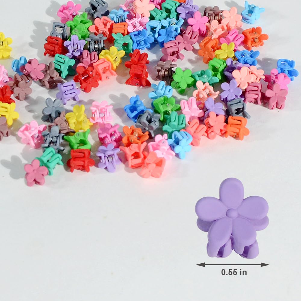 Mini Flower Hair Clip Flower Clips,Colorful Mini Hair Claw,for Women, Girls,Baby, Toddler Bangs Strong Grip Small Tiny Rainbow Hair Clips (50, Matte Colors)