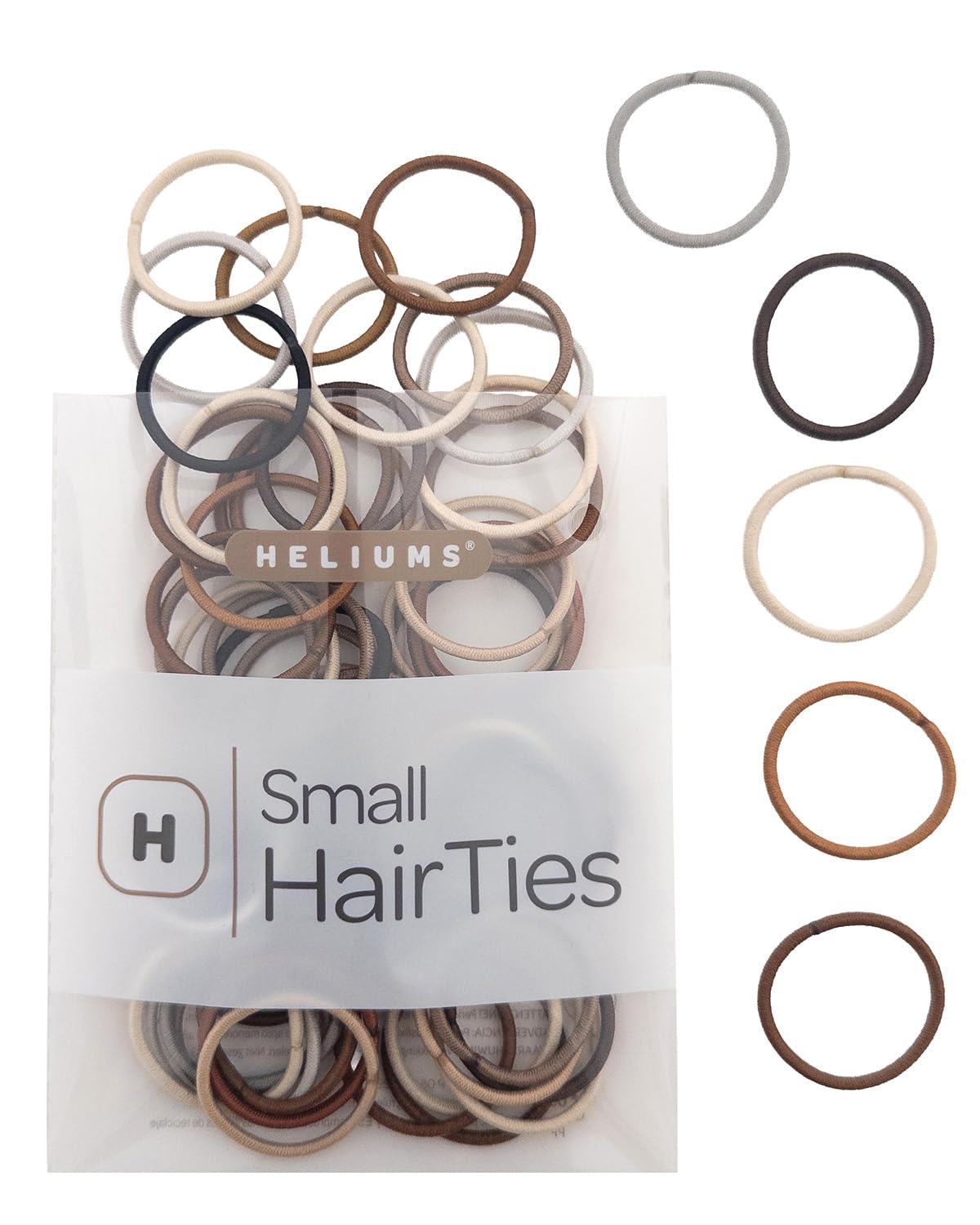 Heliums Small Hair Ties - Gray - No Damage Mini 1 Inch Reusable 2mm Elastics for Thin Hair and Kids, Neutral Ponytail Holders - 48 Count