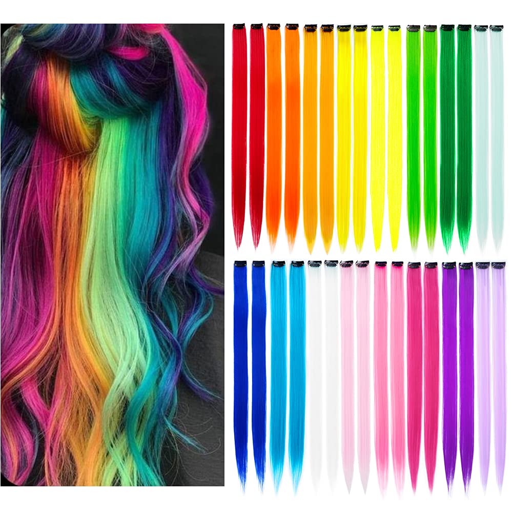 32Pcs Colored Hair Extensions 20Inch Straight Clip in on Hairpieces