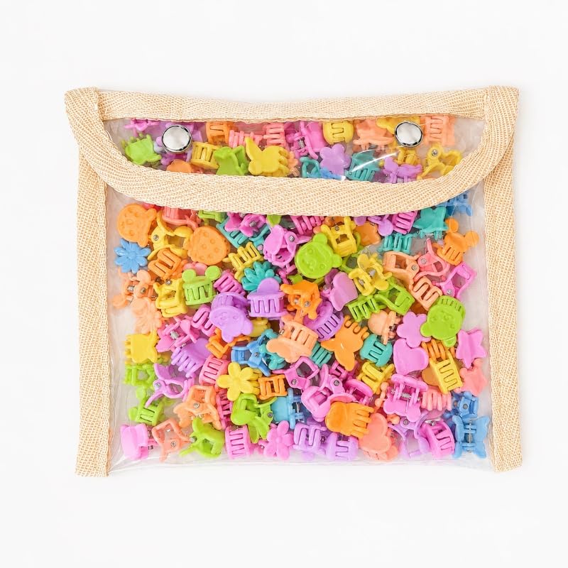 100 Pcs Mini Hair Clips for Girls, Cute Pastel Flower & Animal Design Clips, Durable Plastic Hair Accessories for Toddlers and Kids