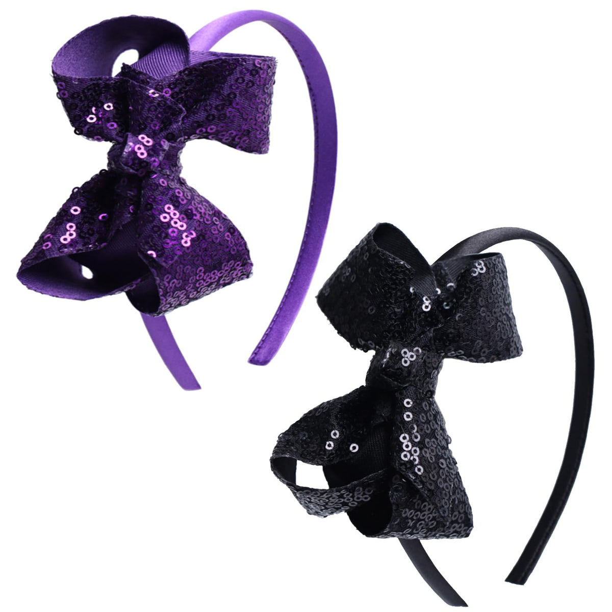Sparkle Glitter Sequin Bow Headband for Children Girls- Boutique Style Hair Accessory with Bow Ribbon - 1 Piece (Hot Pink)