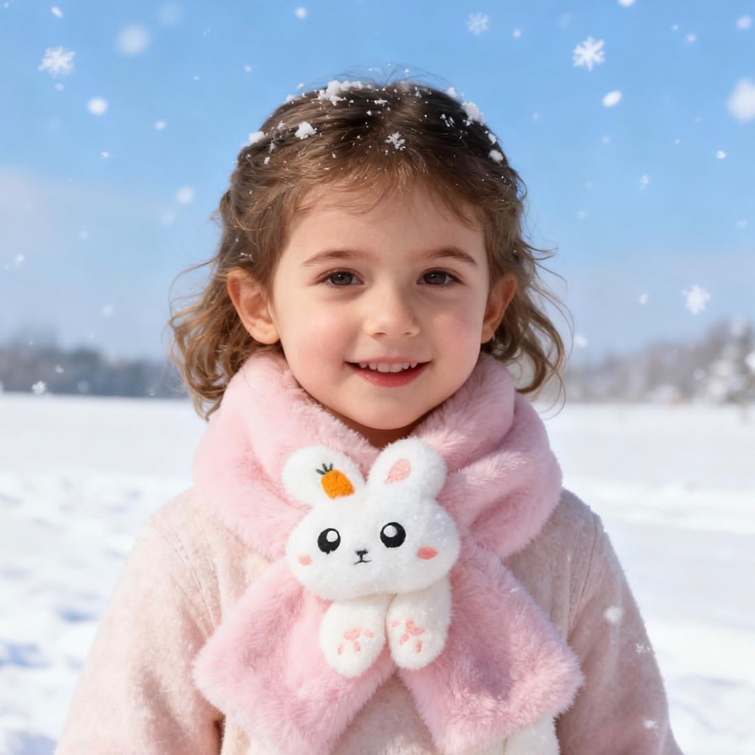 Ruby&Tang Toddler Girl Scarf Warmer Kids Bunny Scarves Outdoor Furry Rabbit For Children 2t 3t 4t 2-9Years