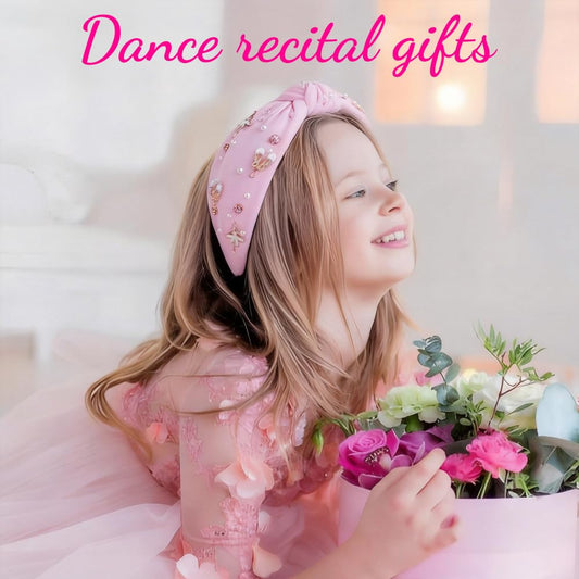 AHONEY Ballerina Dance Recital Gifts Ballet Pink Knotted Headband, Pearl Rhinestone Top Knot Jeweled Headpiece Hair Accessories for Girls Daughter Women