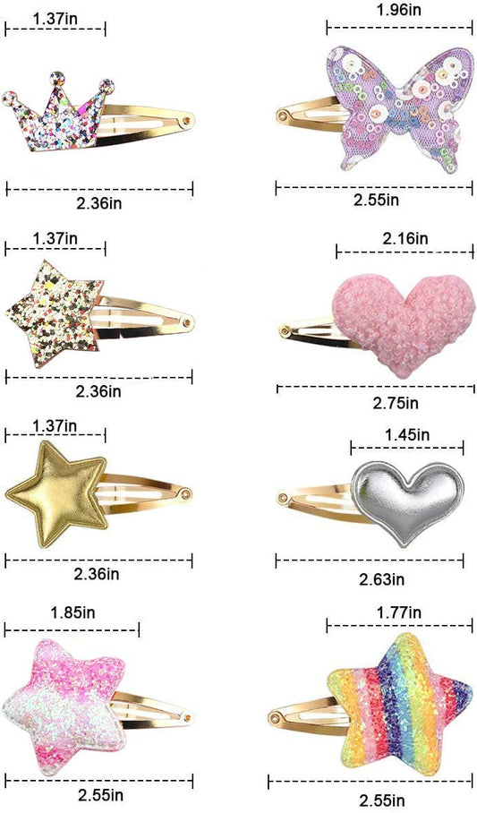 Gingbiss 16 Pcs Girls Hair Clips, Cute Sparkly Snap Hair Barrettes for Kids