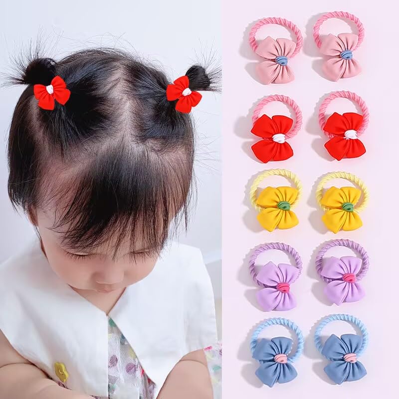 30pcs Toddler Hair Ties,Cartoon Bow,Flowers,Rainbows,Crowns Style with Rubber Band for Girls,Elastic No Damage Tiny Hair Sruchies,2-8Years/Adult's Fine,Pastel Colors