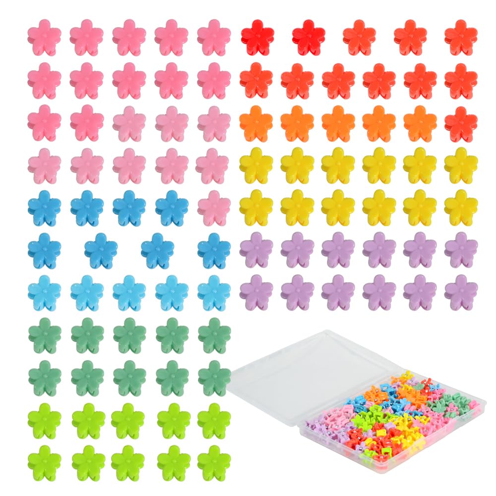 Mini Flower Hair Clip Flower Clips,Colorful Mini Hair Claw,for Women, Girls,Baby, Toddler Bangs Strong Grip Small Tiny Rainbow Hair Clips (50, Matte Colors)