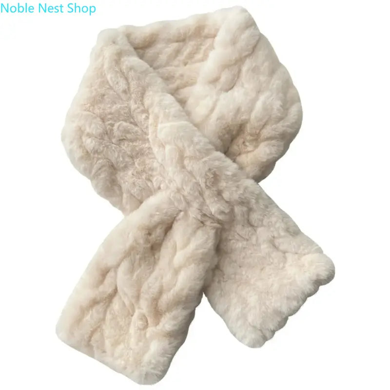 Women’s Soft Plush Plain Polyester Knit Scarf - Solid Beige, Khaki, White Inelastic Neck Wrap, No-Shedding Warm Casual Weekend Accessory, Hand Wash or Dry Clean Only, Inelastic Wrap, Casual Wear, Plain Solid, Weekend Out, Weekend Use