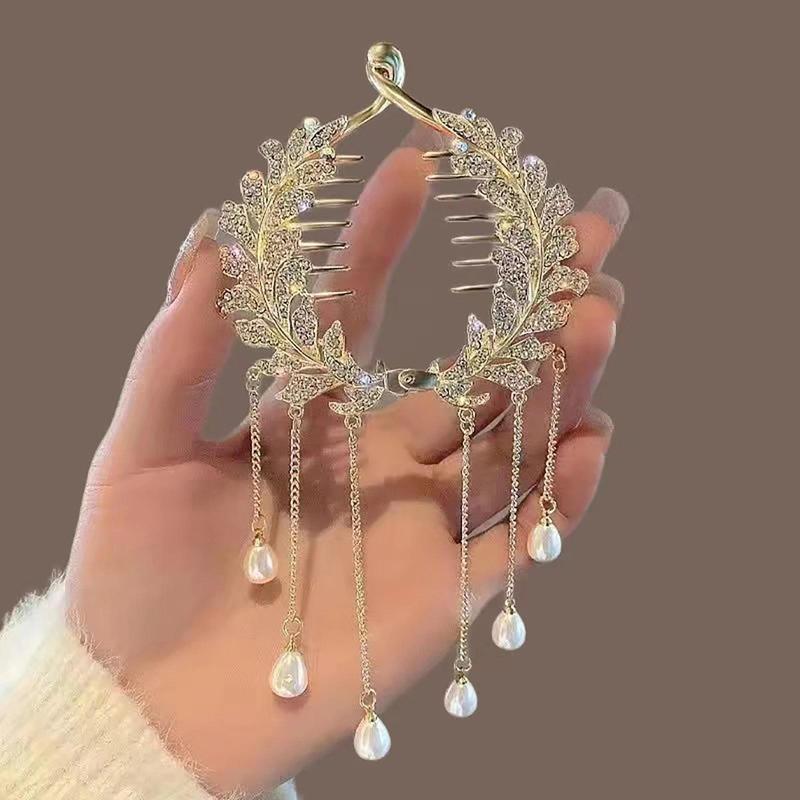 Women's Chinese-Style Alloy-Resin Bling Butterfly Hair Clip with Tassel Holders, Elegant Bun Claw, Ponytail Holder, One Size for Engagement, Anniversary, Business Occasions