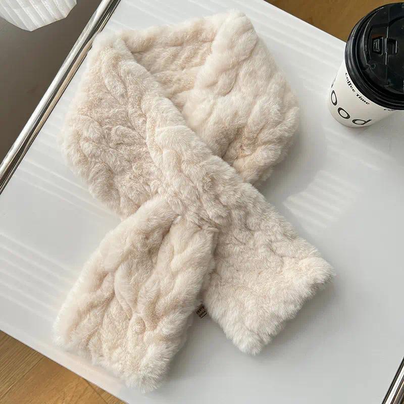 Women’s Soft Plush Plain Polyester Knit Scarf - Solid Beige, Khaki, White Inelastic Neck Wrap, No-Shedding Warm Casual Weekend Accessory, Hand Wash or Dry Clean Only, Inelastic Wrap, Casual Wear, Plain Solid, Weekend Out, Weekend Use