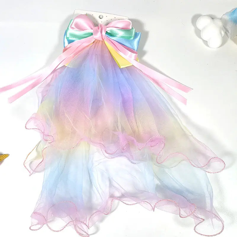 Kids' Polyester Plain Cute Mesh Bow Veil Hair Accessories - One Size Princess Aesthetic Set, Elegant Durable Fairytale Clip/Pin for Girls' Party, Wedding Photography