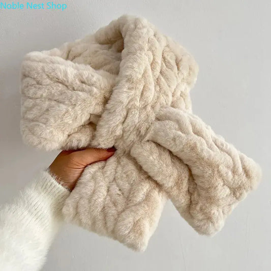 Women’s Soft Plush Plain Polyester Knit Scarf - Solid Beige, Khaki, White Inelastic Neck Wrap, No-Shedding Warm Casual Weekend Accessory, Hand Wash or Dry Clean Only, Inelastic Wrap, Casual Wear, Plain Solid, Weekend Out, Weekend Use