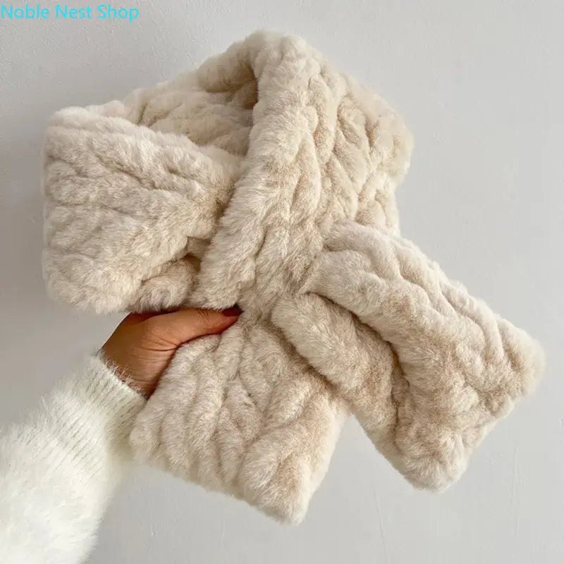 Women’s Soft Plush Plain Polyester Knit Scarf - Solid Beige, Khaki, White Inelastic Neck Wrap, No-Shedding Warm Casual Weekend Accessory, Hand Wash or Dry Clean Only, Inelastic Wrap, Casual Wear, Plain Solid, Weekend Out, Weekend Use