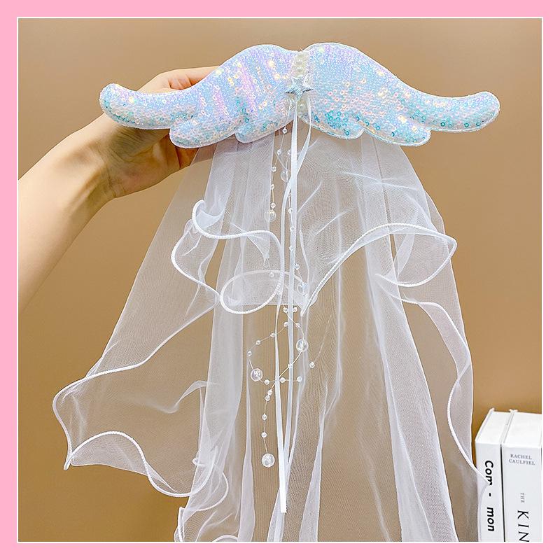 Kids' Polyester Plain Cute Mesh Bow Veil Hair Accessories - One Size Princess Aesthetic Set, Elegant Durable Fairytale Clip/Pin for Girls' Party, Wedding Photography