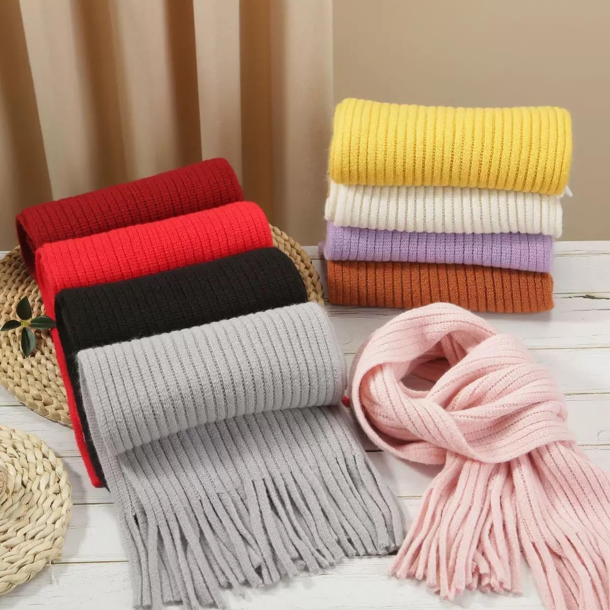 Kids Scarf for Girls Winter Warm Knit Toddler Baby Scarves Neck Warmer Tassel Scarf for Boys Girls