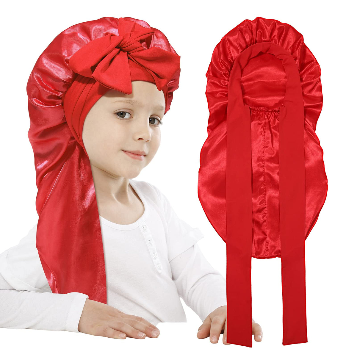 AWAYTR Kids Satin Bonnet for Girls Braids Long Hair Bonnet Sleeping Cap