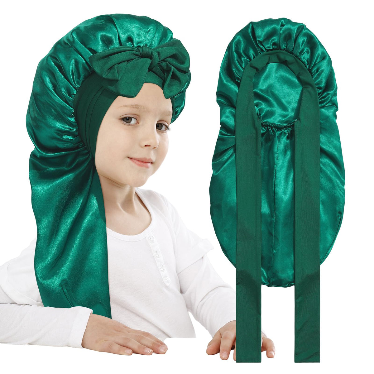 AWAYTR Kids Satin Bonnet for Girls Braids Long Hair Bonnet Sleeping Cap