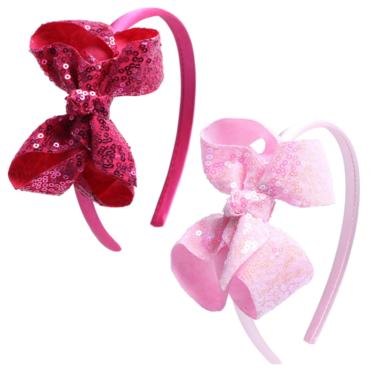 Sparkle Glitter Sequin Bow Headband for Children Girls- Boutique Style Hair Accessory with Bow Ribbon - 1 Piece (Hot Pink)
