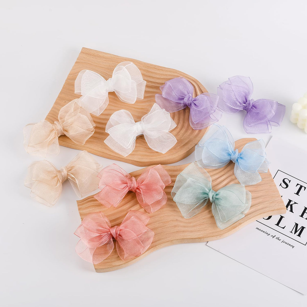 5.5-Inch Organza Double Hair Bows Alligator Clips Hair Accessories for Girls Toddler Kids Children Teens -Champagne Gold