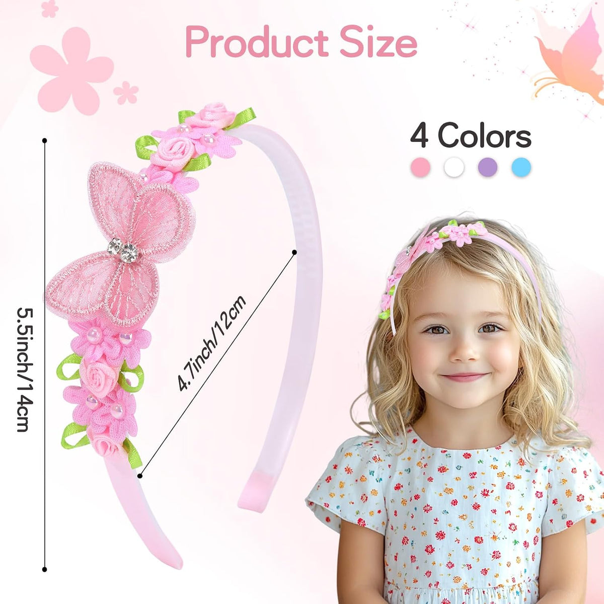OAOLEER 4PCS Headband for Girls,Butterfly Headbands for Girls Toddlers Kids