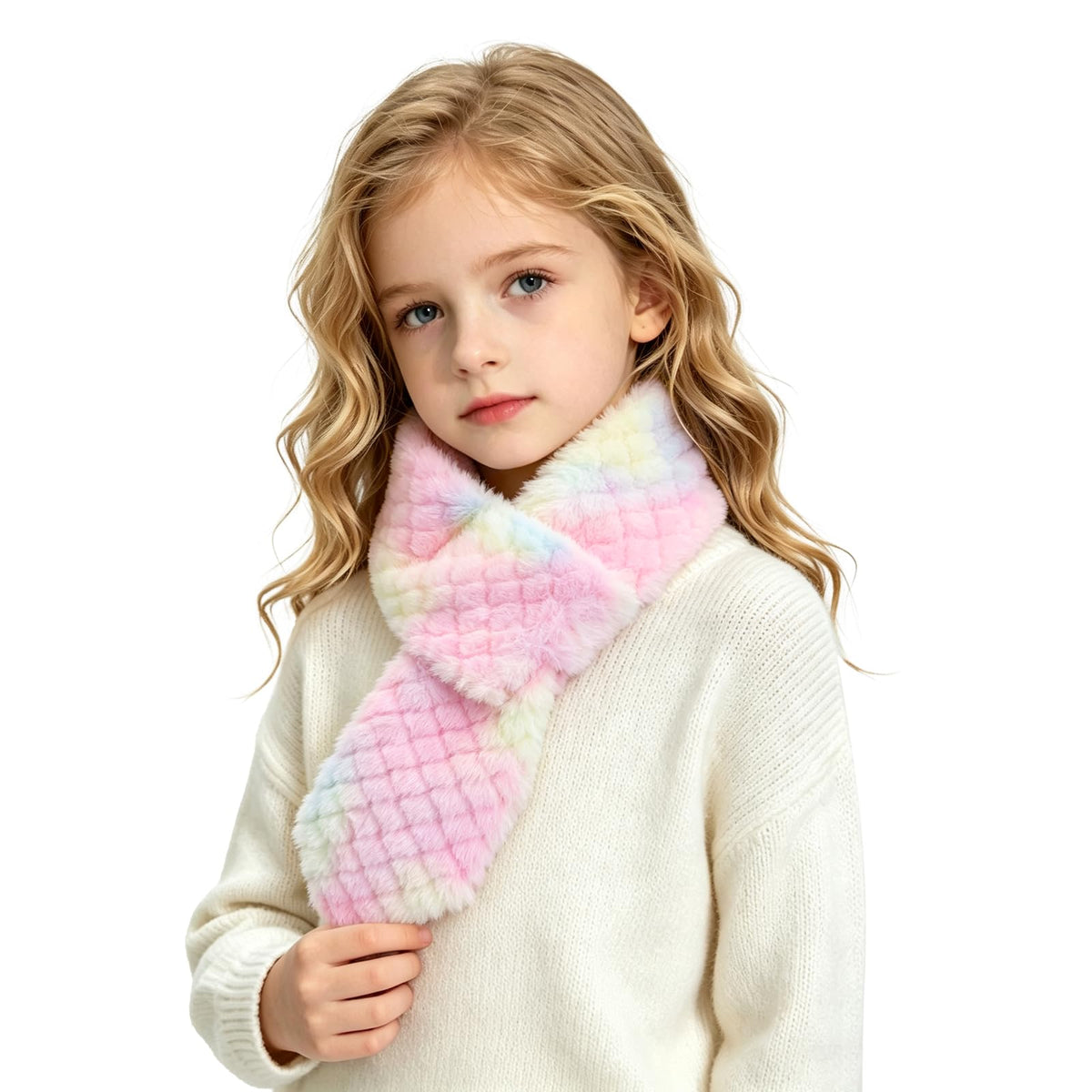 Warm Kids Scarf For Girls Winter Fuzzy Scarves Colorful Ski Windproof Neck Warmer