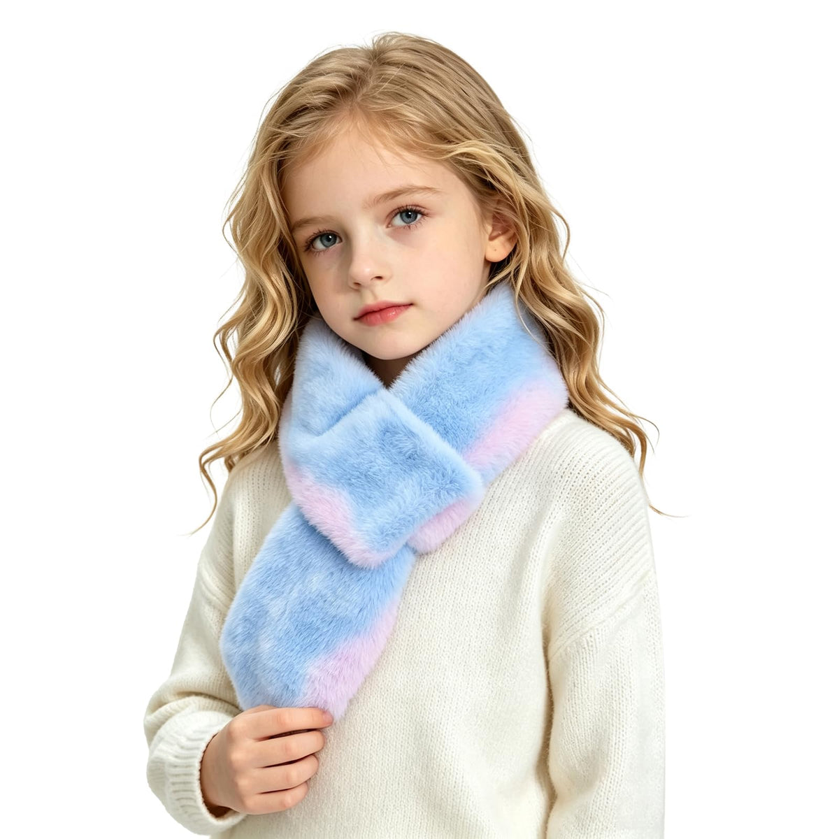 Warm Kids Scarf For Girls Winter Fuzzy Scarves Colorful Ski Windproof Neck Warmer