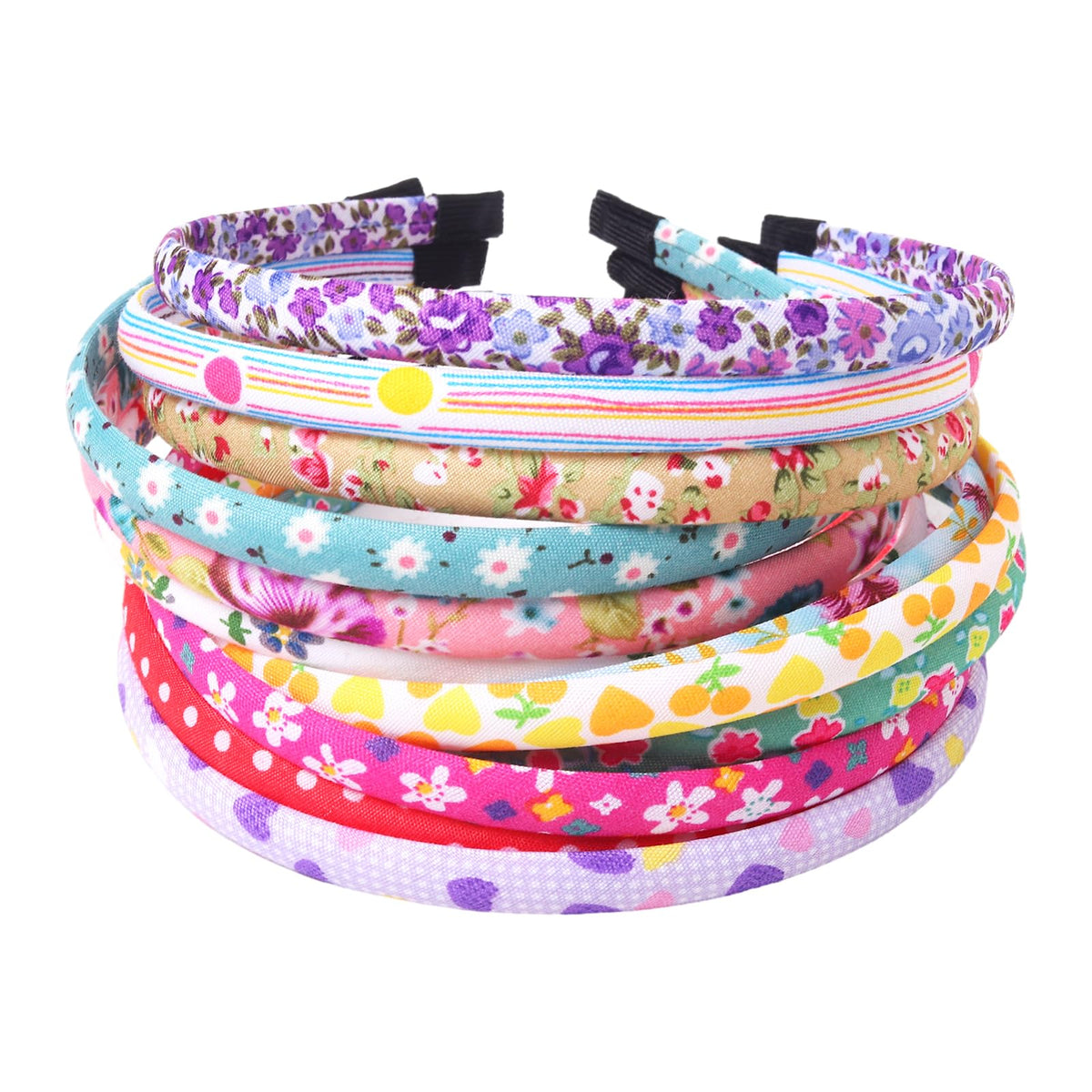 Fishdown Headbands for Girls 12Pcs Thin Head Bands for Girls Hairbands for Toddler Floral Cloth Fabric Covered Headband Birthday Party Favors