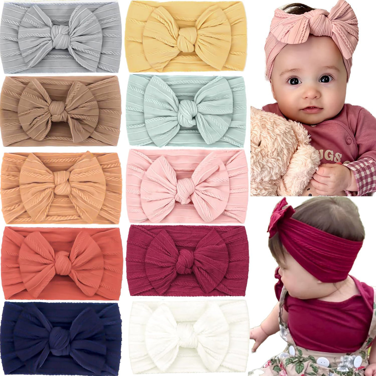 CÉLLOT 20 Colors Super Stretchy Soft Knot Baby Girl Headbands with Hair Bows Nylon Head Wrap For Newborn Baby Girls Infants Toddlers Kids