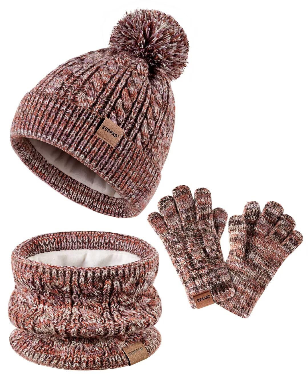 Kids Winter Hat Gloves Scarf Set,Girls Toddler Children Hats Beanie with Pom Knit Neck Warmer Gaiter Mittens Fleece Lined Set