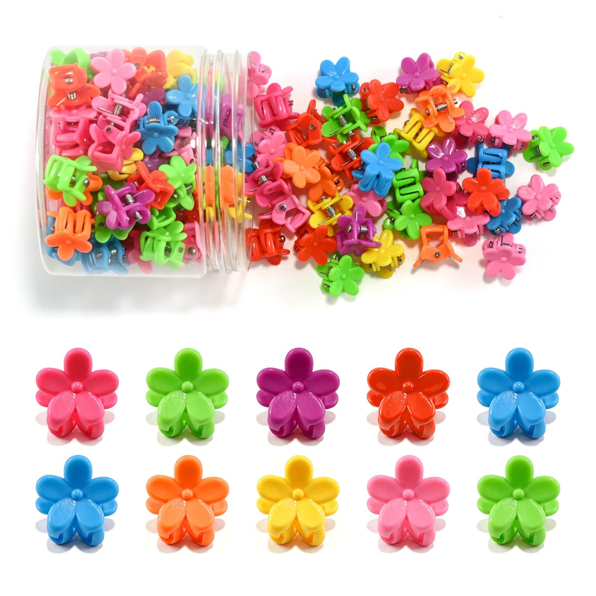 SAOROPEB 100Pcs Mini Flower Hair Clips, Colorful Hair Accessories (Glitter)