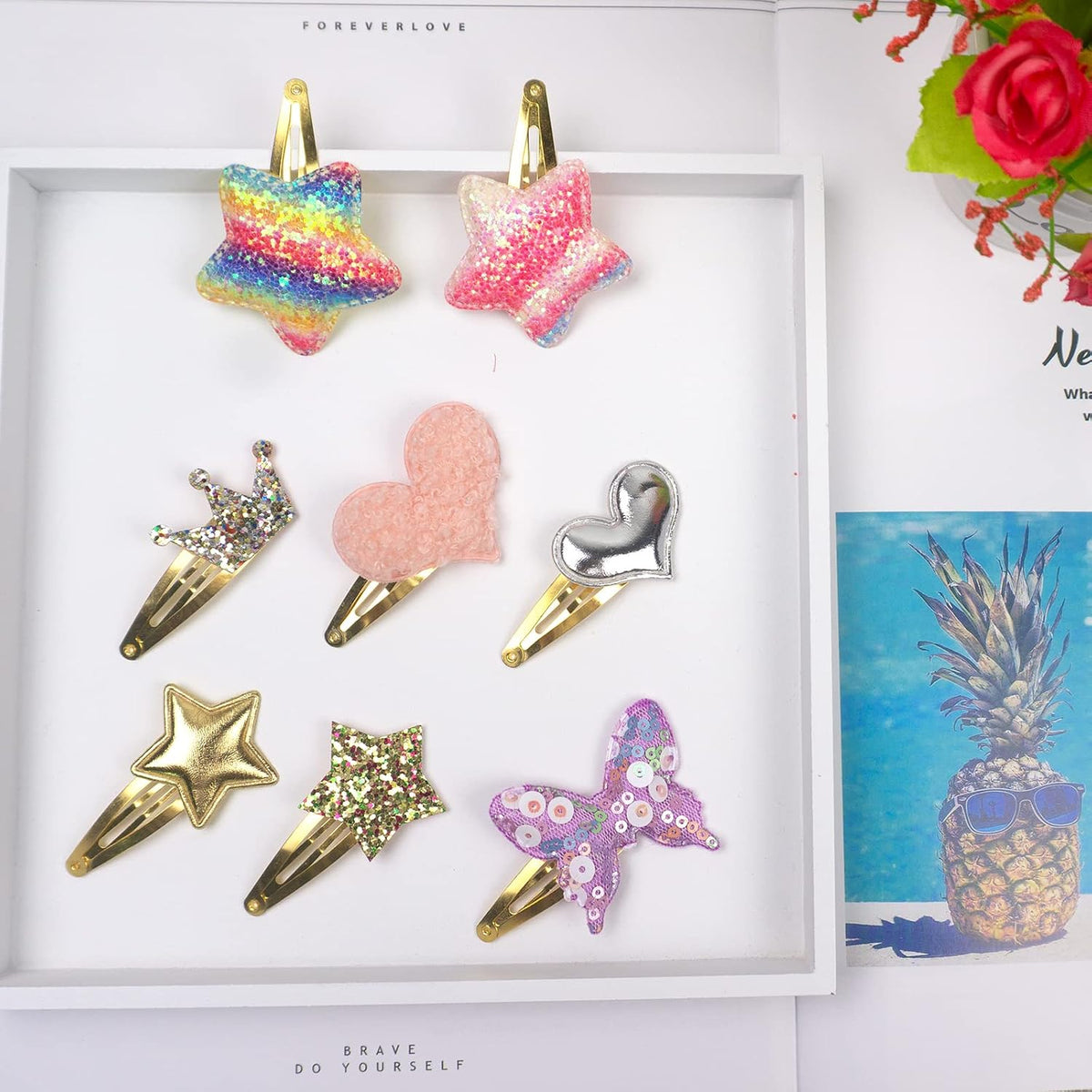 Gingbiss 16 Pcs Girls Hair Clips, Cute Sparkly Snap Hair Barrettes for Kids